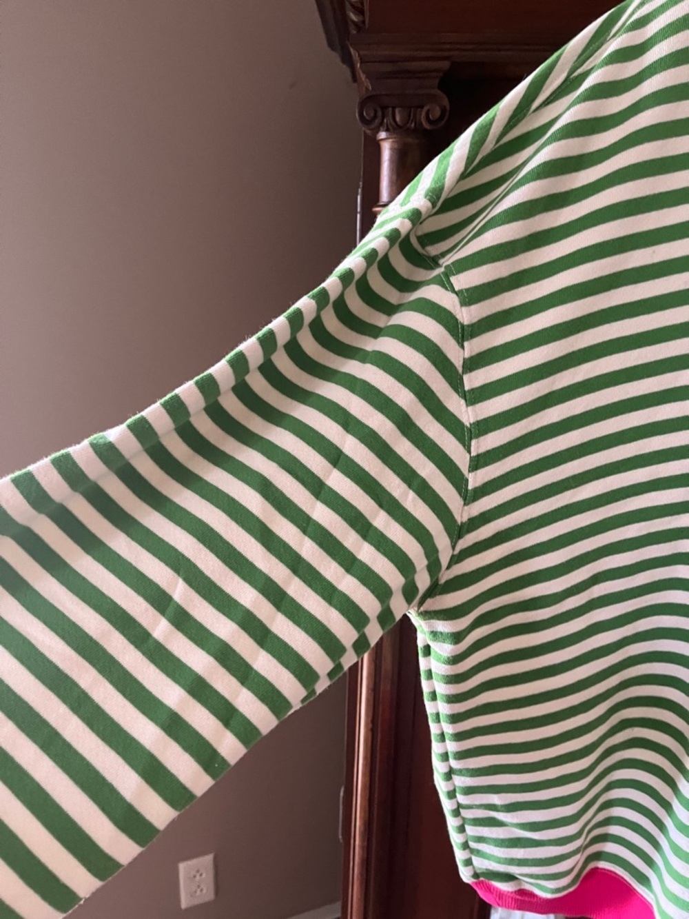 We The Free Green & White Striped Pullover with Pink Trim sweatshirt - Picture 2 of 3